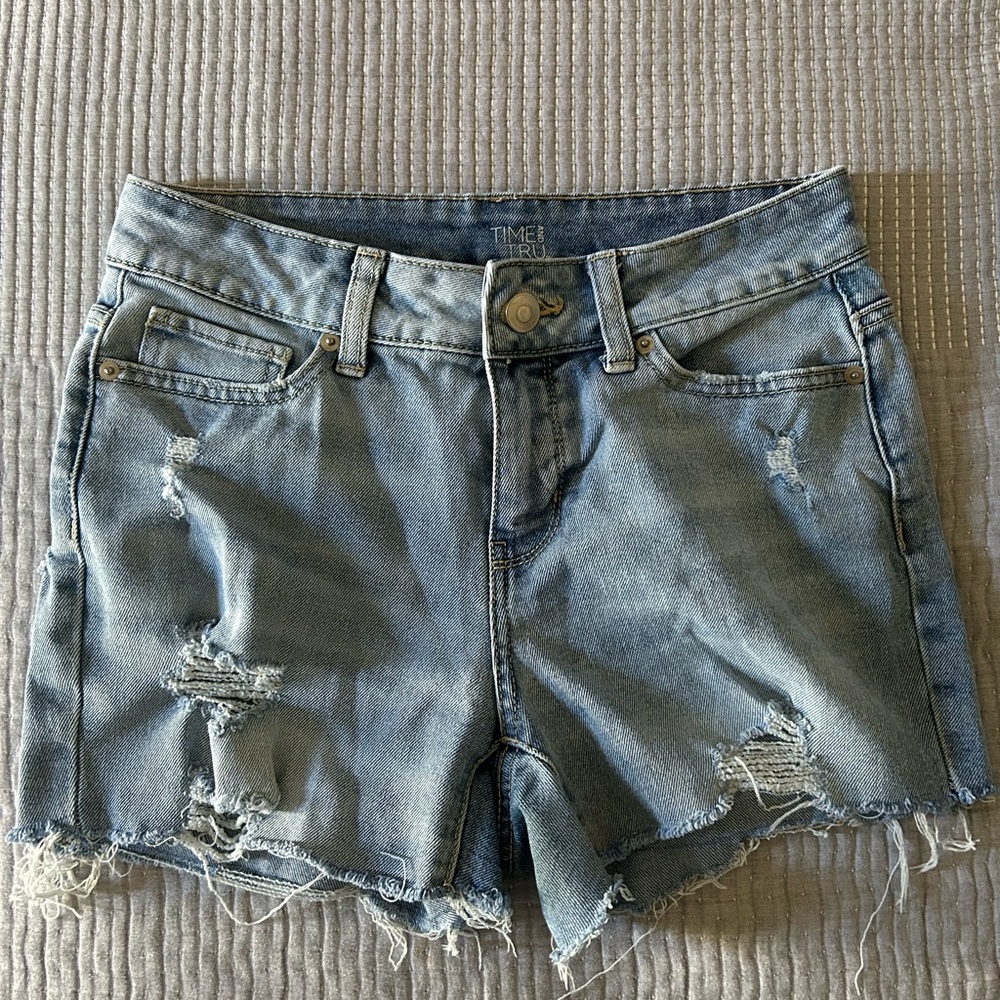 Time and Tru Light Blue Distressed Jean Shorts